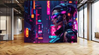 cyberpunk girl future technology gaming illustration Wall mural