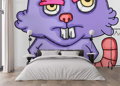 cartoon beaver wearing only pants and showing two front teeth Wall mural