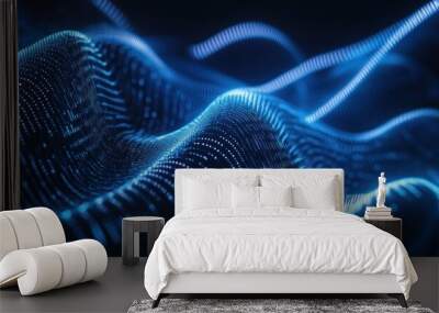 Abstract Blue Digital Wave Wall mural