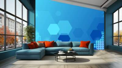 Abstract blue hexagon and halftone template background design Wall mural