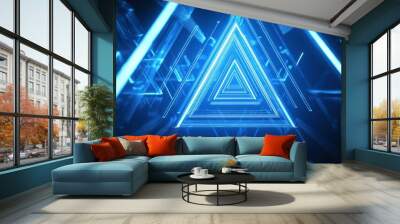 Abstract Blue Neon Triangle Tunnel Wall mural