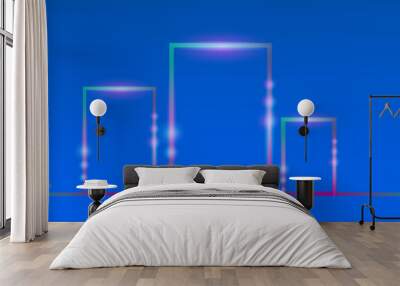 Blue podium stage with neon light design background Wall mural