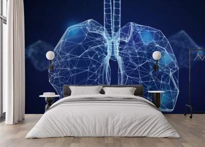 Futuristic transparent human lungs on dark blue background Wall mural