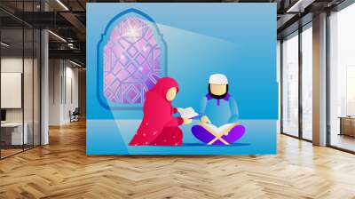 Illustration ramadan activity muslim couple design vector Wall mural