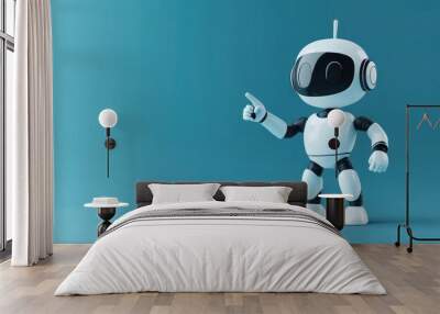 Robot Pointing Right on Blue Background Wall mural