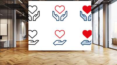 Donation icon, charity symbol, Hands holding heart concept transparent background. Wall mural