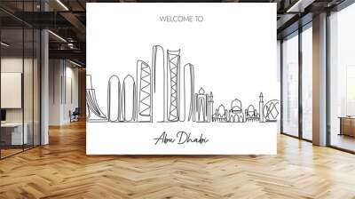 Vector illustration of a hand-drawn design of Abu Dhabi city and text on a white background Wall mural