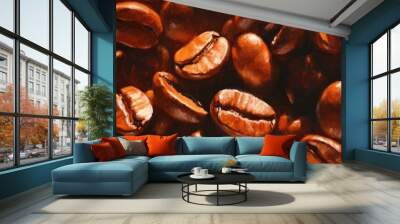 Artistic depiction of rich brown coffee granules in an oil painting style Wall mural