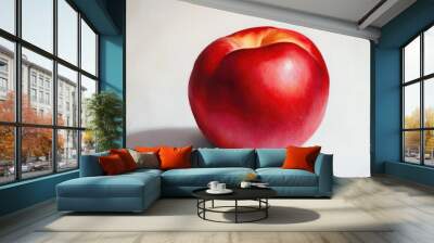 Close up oil painting of a whole ripe red peach set against a white background Wall mural