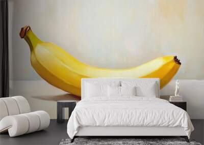 Oil painting depicting a banana known for its elongated shape soft pulp and yellow skin when ripe Features a selective focus on the fruit s details Wall mural