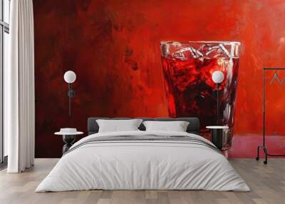 Oil painting depicting a glass of red soda an appealing beverage option Wall mural