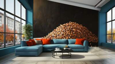 Oil painting depicting a pile of flax seeds on a dark background showcasing concepts of a healthy diet and omega 3 fatty acids Wall mural