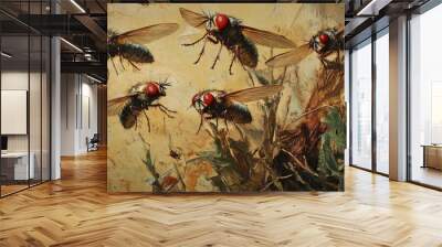 Oil painting depicting fruit flies in search of nourishment Wall mural