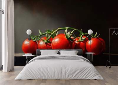 Still life oil painting of tomatoes against a dark backdrop showcasing the beauty of food art Wall mural