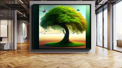 Fantasy tree with colorful leaves, digital painting art illustration Wall mural