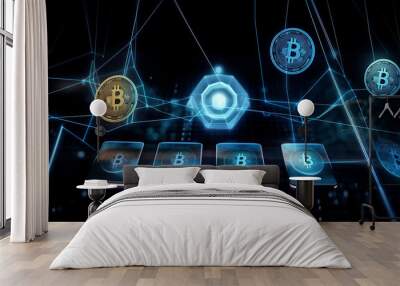 blue network future crypto currency bitcoin, generative ai Wall mural