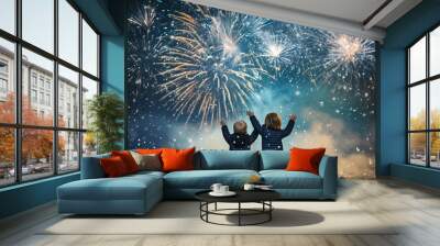 children enjoying fireworks Wall mural