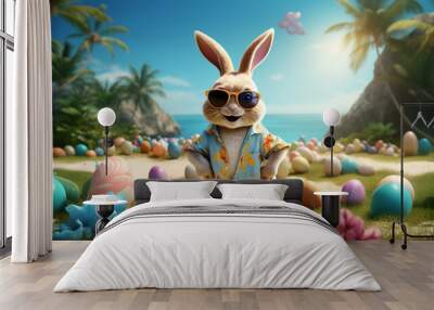 cute easter bunny with easter eggs Wall mural