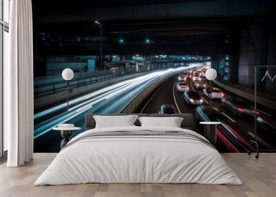 traffic on highway at night Wall mural