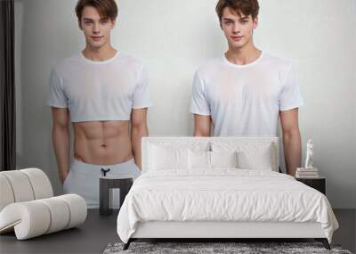 young men in white t shirts with beautiful fit body  Wall mural