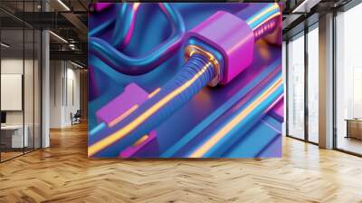 3D Cable Icon: Connectivity and Power Supply Illustration Logo Wall mural