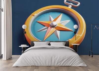 3D Map Compass Icon: Tool for Navigating Terrain Illustration Logo Wall mural