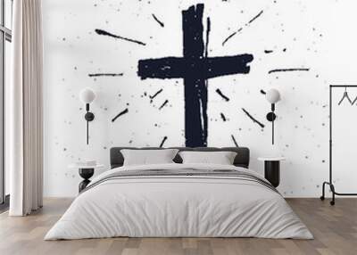 hand drawn black grunge cross. Wall mural