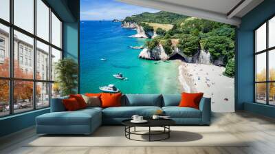 Arial view of Cathedral cove in Coromandel Peninsula, New Zealand Wall mural