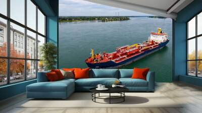 Chemical and oil products tanker anchored at the Port of Montreal in the St. Lawrence River. Wall mural