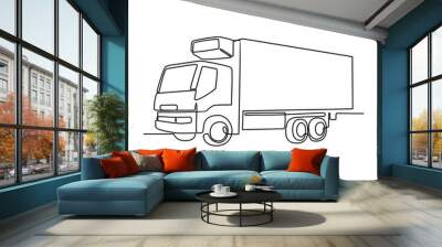 One continuous line drawing of truck as land vehicle with white background. Land transportation design in simple linear style. Non coloring vehicle design concept vector illustration	 Wall mural