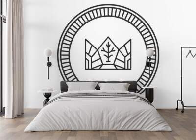 Gold coin with crown and emblem and wood patterns Wall mural