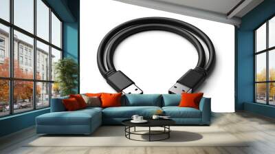  3d realistic vector icon. Black charging usb cabel Wall mural