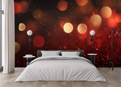 Abstract red, gold and black glitter lights. defocuse Wall mural