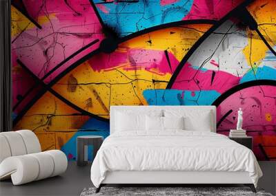 Bright pop art graffiti wall textured background wallpaper design. Vivid neon color palette Wall mural