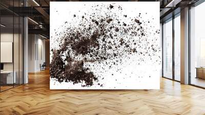 Dirt flying, soil pile scattered isolated on white background Wall mural