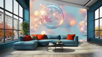 Molecule inside Transparent liquid bubble on soft background Wall mural