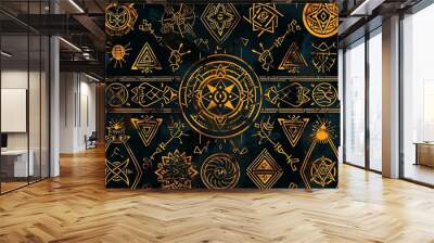 Seamless pattern illustration background featuring mystical runes and symbols Wall mural