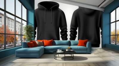 Set of Black front and back view tee hoodie hoody sweatshirt on transparent background Wall mural