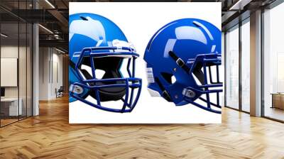 Set of modern blue football safety helmets, sports protection for the head. Isolated on a transparent background. PNG Wall mural