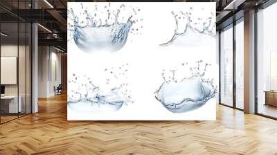 Set of realistic water splashes isolated on white background. High-quality water elements for design, advertising, and creative projects Wall mural