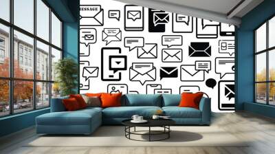 message icon vector illustration, all types of message icon, inbox icon, chat icon, silhouette, phone vector set Wall mural