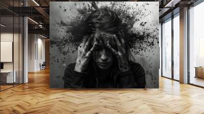 Abstract concept of person being depressed and stressfull Wall mural