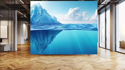 Amazing iceberg with a hidden iceberg underwater in the ocean. The tip of the iceberg, a concept. Creative idea of a hidden danger. Global warming and melting glaciers Wall mural