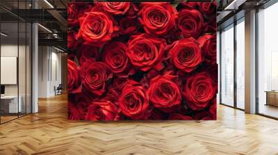 Natural and fresh red roses flowers pattern wallpaper background. Vertical view Wall mural