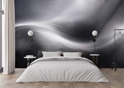 Silver color glossy wave art web backdrop header design, AI generative Wall mural