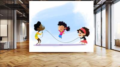 Children playing jumping rope. Wall mural