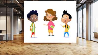 Three children are discussing a school assignment. Wall mural