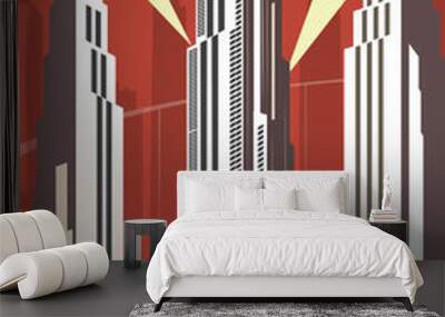 Vertical cartoon city Wall mural