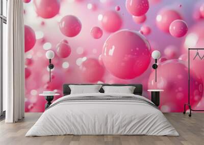 3D pink balls floating in the air. Abstract background. Wall mural