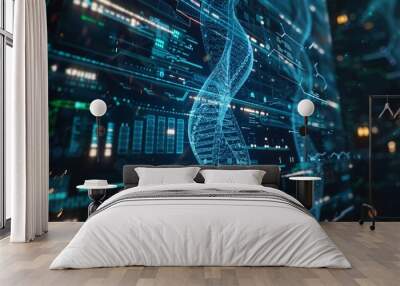 DNA molecule structure on dark background. Medical science and technology concept Wall mural